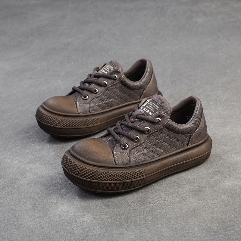 Women Retro Style Leather Flat Casual Shoes Newgew Shoes