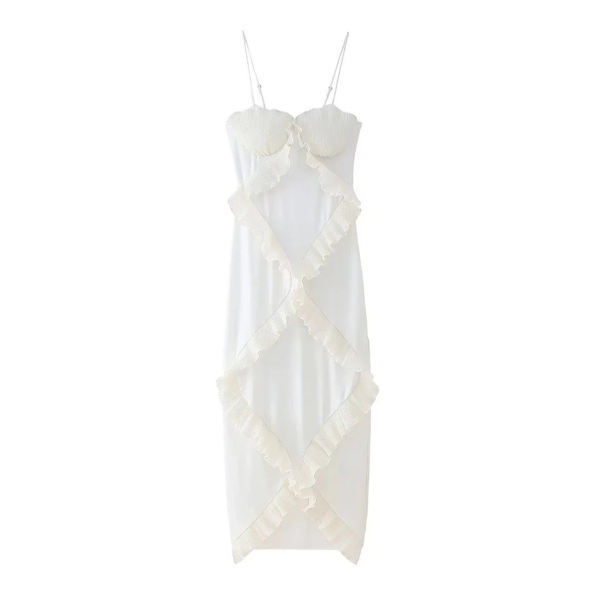 Pleated Frilly Slip Slit Maxi Dress Newgew Dresses