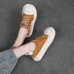 Women Fashion Patchwork Leather Thick Soled Casual Shoes Newgew Shoes