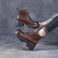 Women Classic Soft Leather Chunky Platform Boots Newgew Shoes