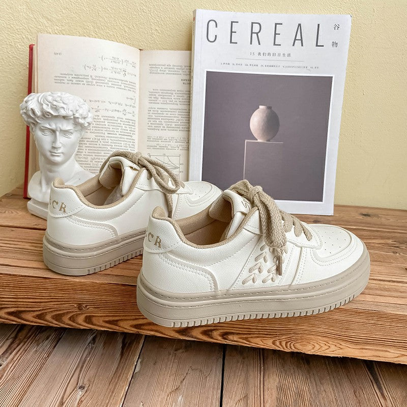 Women's White Thick-soled Fashionable Versatile Niche Comfortable Canvas Shoes Newgew