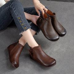 Women Retro Minimalist Leather Soft Flat Ankle Boots Newgew Shoes