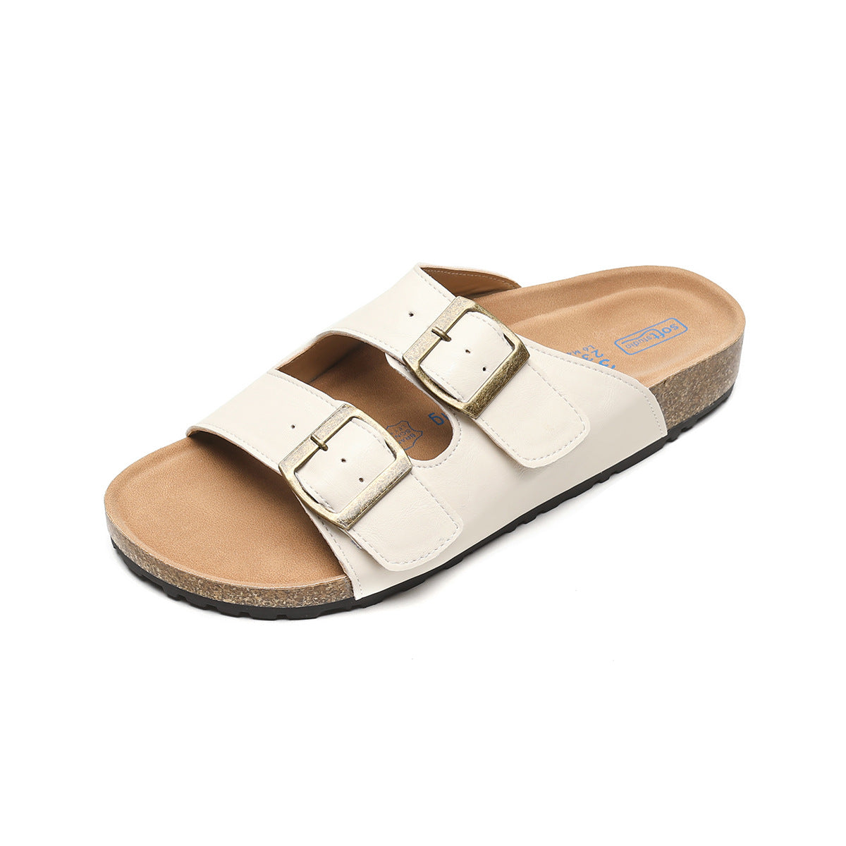 Women Soft Leather Summer Buckle Slides Sandals Newgew Shoes