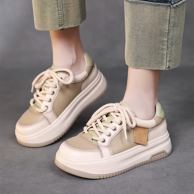 Women Fashion Leather Flat Thick Soled Casual Shoes Newgew Shoes