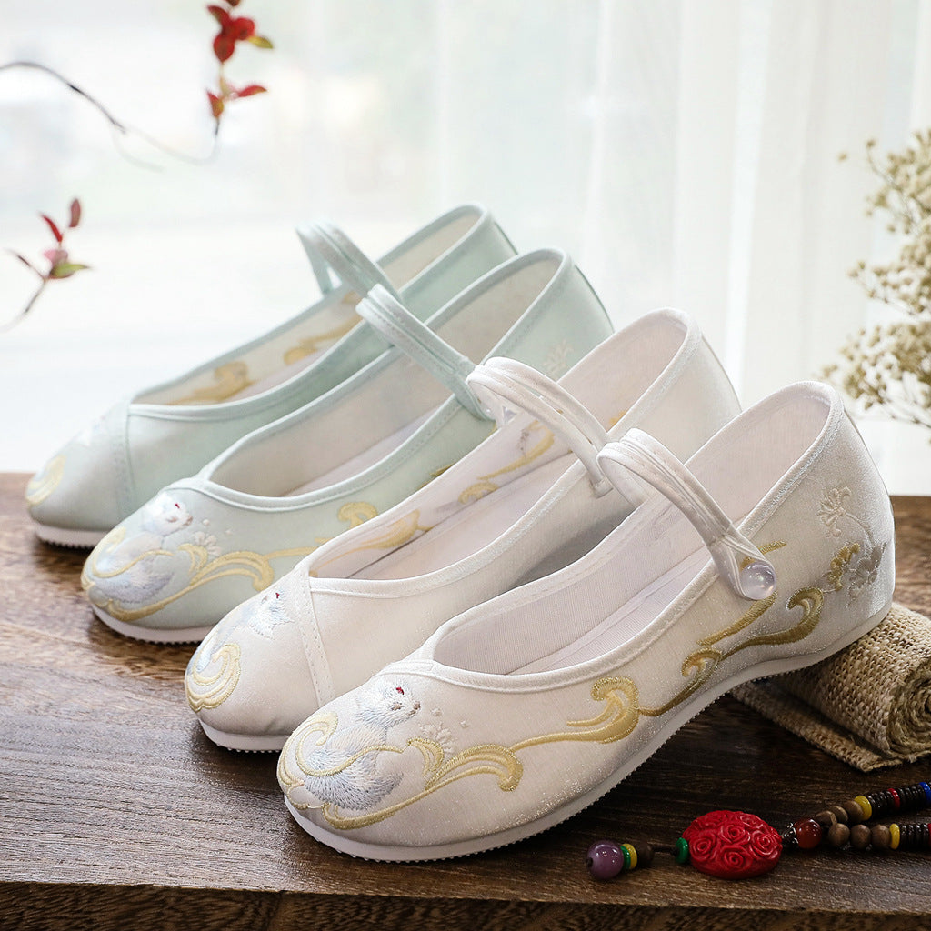 Women's Cloth Embroidered Height Increasing Insole Elegant Canvas Shoes Newgew