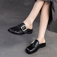 Women Retro Leather Casual Flat Mules Newgew Shoes