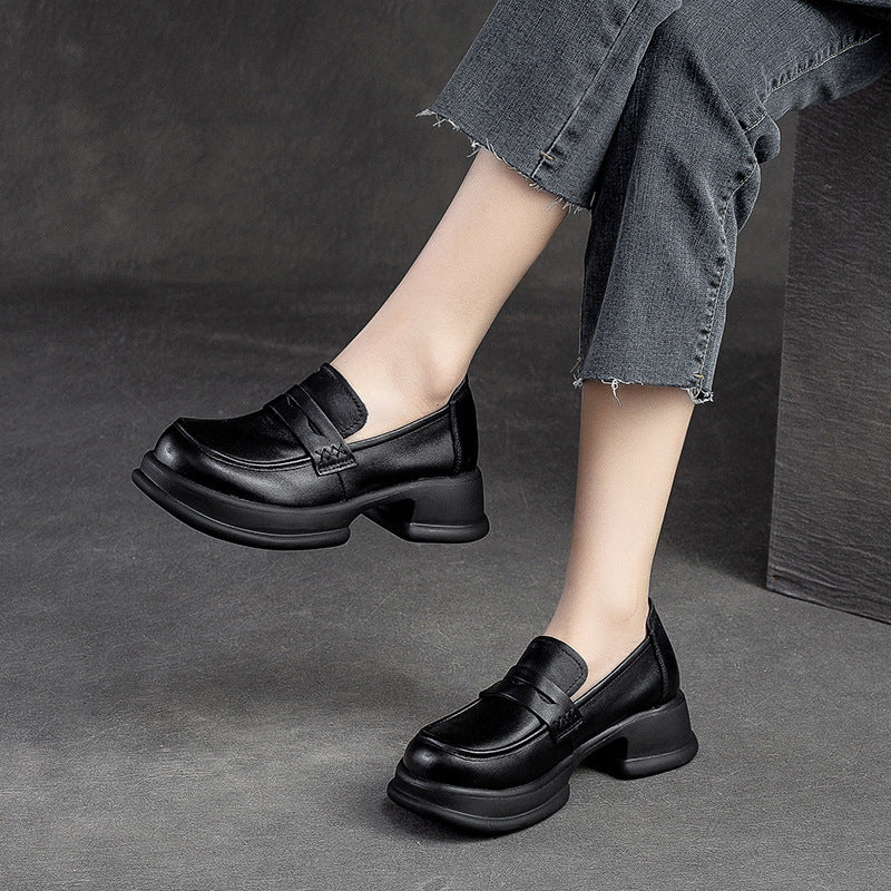 Women Retro Leather Casual Chunky Platform Loafers Newgew Shoes