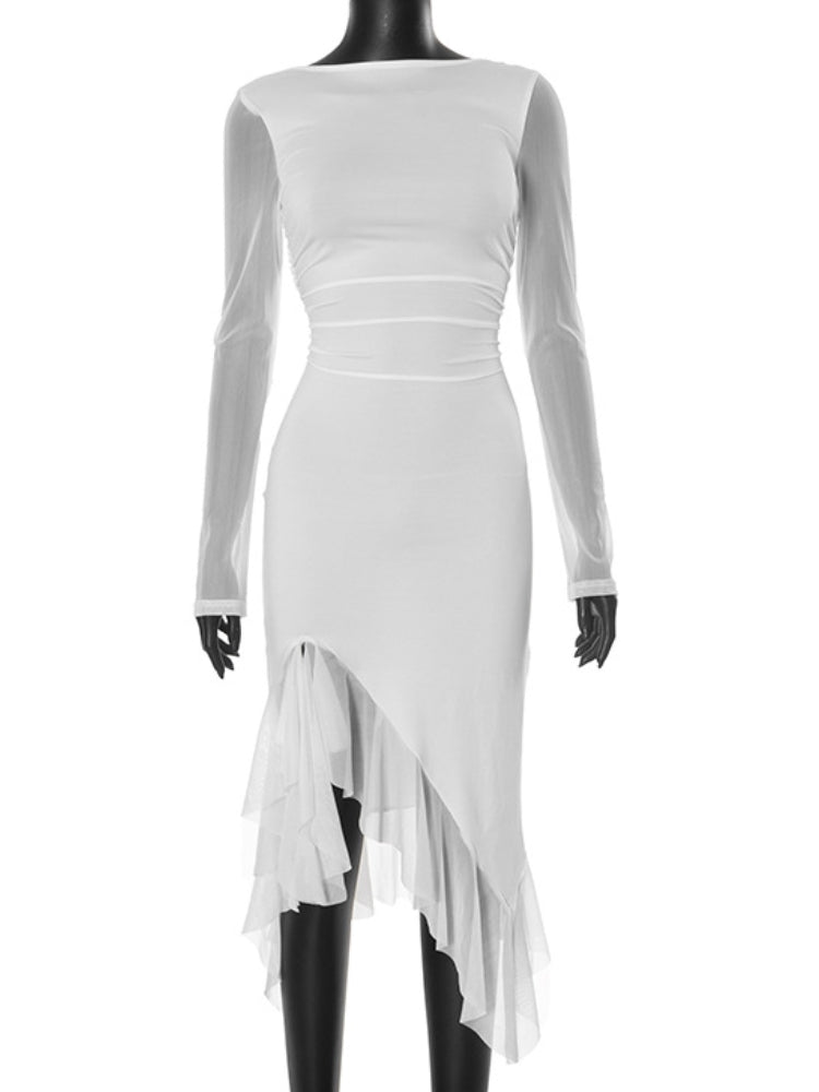 Sheer Ruffle Slit Gown Newgew Dresses