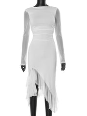 Sheer Ruffle Slit Gown Newgew Dresses