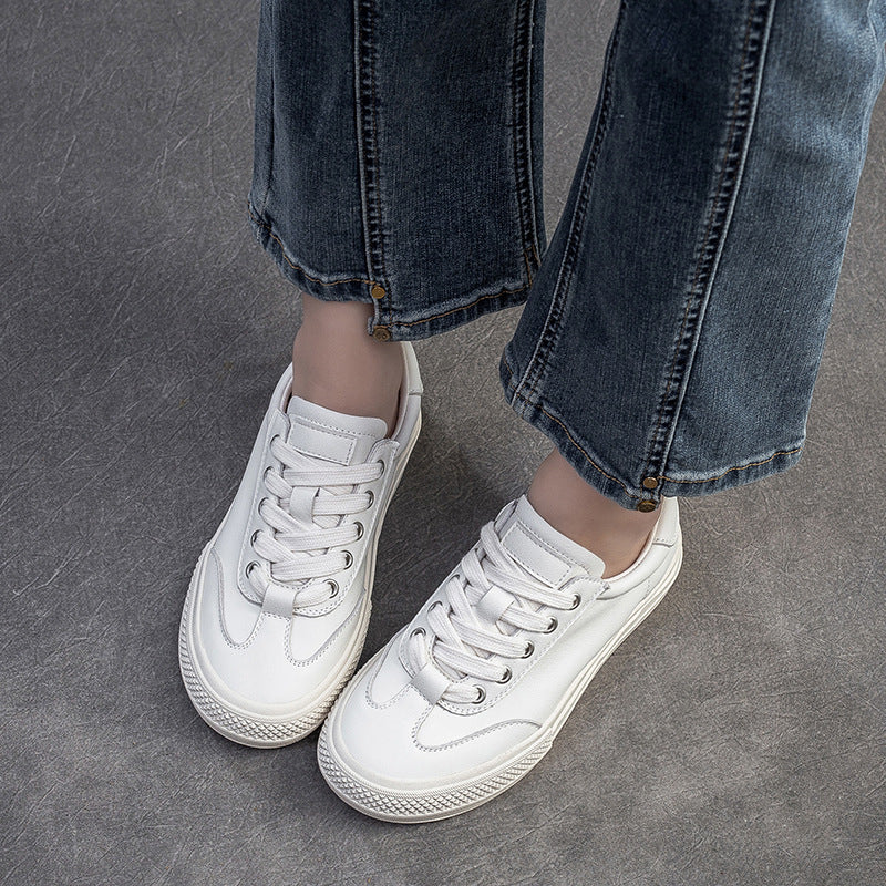 Women Leather Flat Low Top Casual Shoes Newgew Shoes