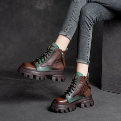 Women Retro Patchwork Leather Platform Boots Newgew Shoes