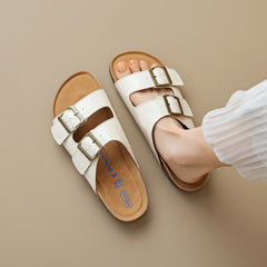 Women Soft Leather Summer Buckle Slides Sandals Newgew Shoes
