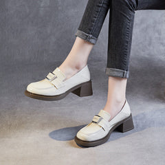 Women Glossy Leather Casual Chunky Heel Loafers Newgew Shoes