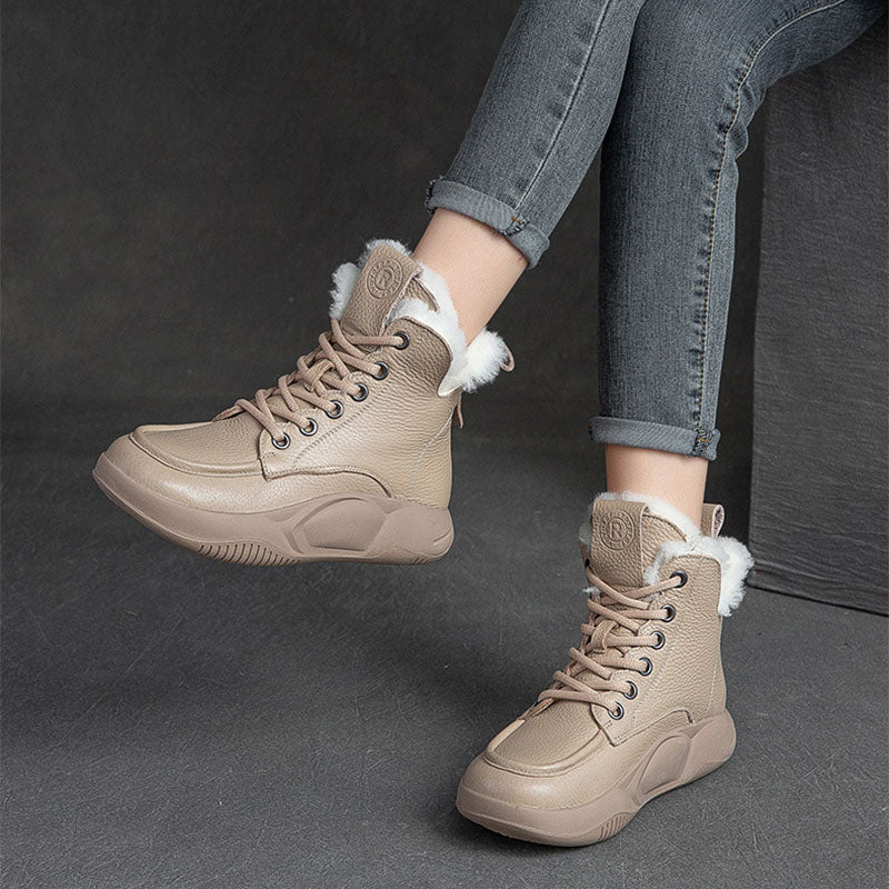 Women Casual Leather Woolen Snow Boots Newgew Shoes