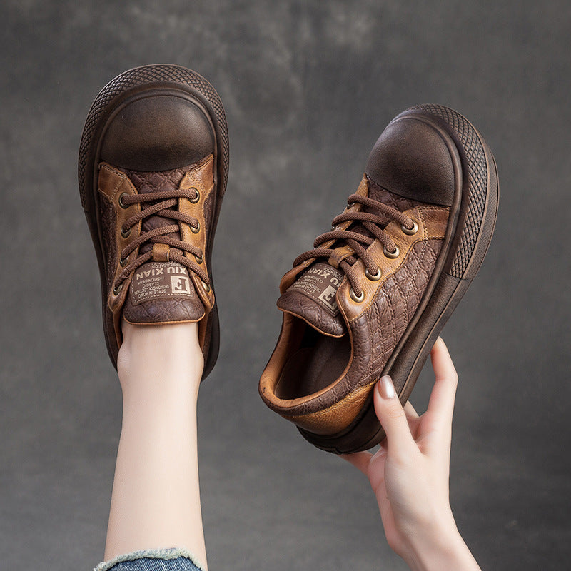 Women Retro Style Leather Flat Casual Shoes Newgew Shoes