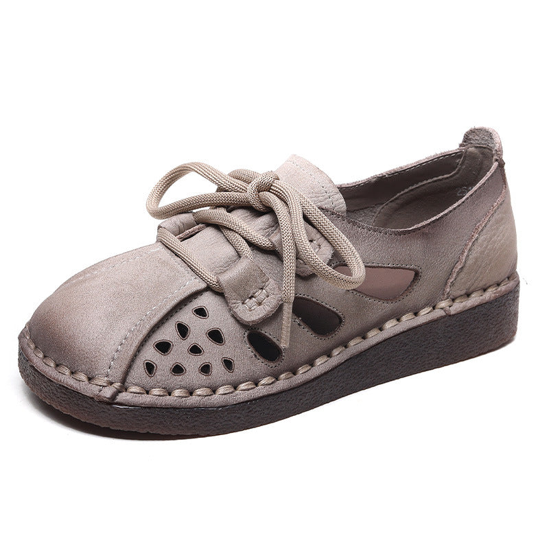 Women Retro Hollow Leather Soft Flat Casual Shoes Newgew Shoes