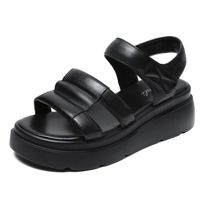 Women Leather Casual Velcro Wedge Sandals Newgew Shoes