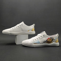 Men Fashion Print Leather Casual Flat Sneakers Newgew Shoes