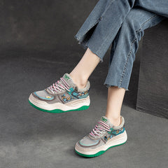 Women Fashion Breathable Mesh Leather Casual Dad Sneakers Newgew Shoes