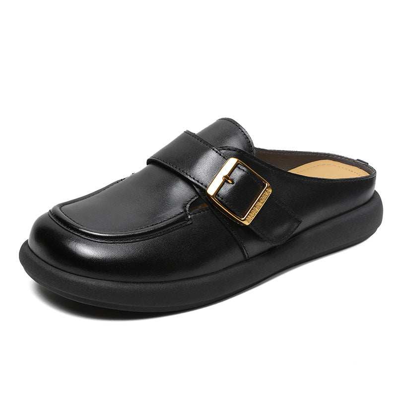 Women Retro Leather Soft Flat Mules Newgew Shoes