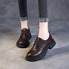 Women Retro Classic Leather Lace-up Loafers Newgew Shoes