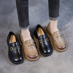 Women Casual Soft Leather Comfort Low Block Loafers Newgew Shoes