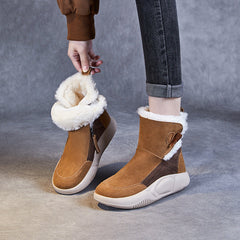 Women Retro Leather Casual Furred Snow Boots Newgew Shoes