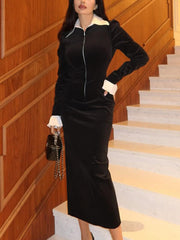 Contrast Collar Zipper Dress Newgew Dresses