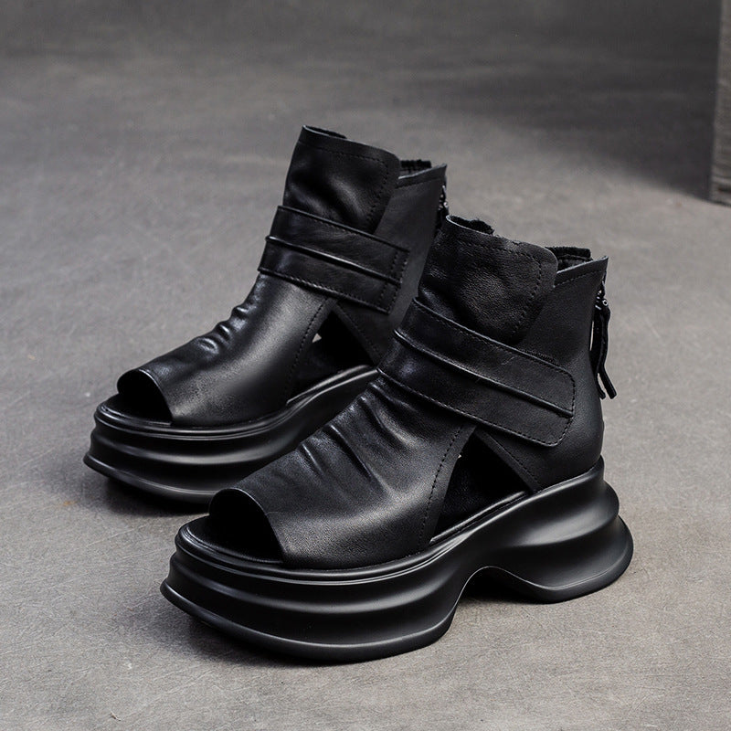 Women Leather High Top Platform Bootie Sandals Newgew Shoes