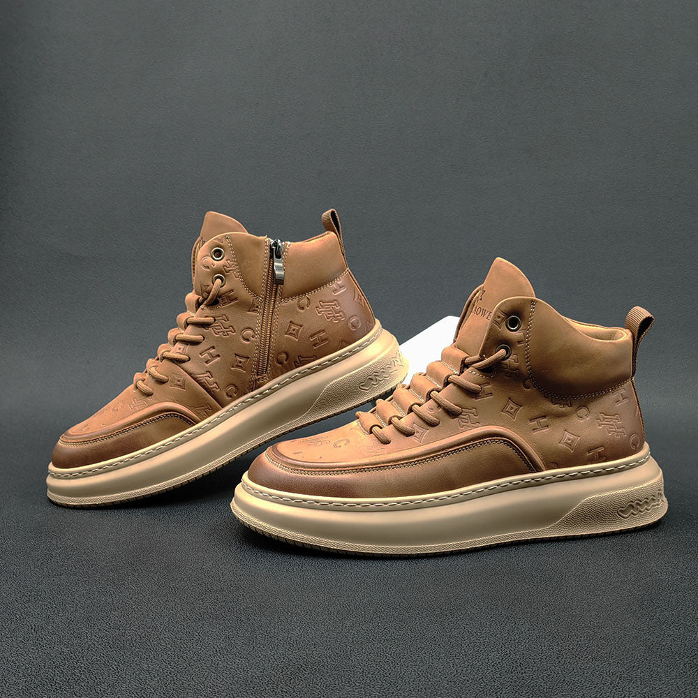Men Stylish Minimalist Leather High Top Casual Shoes Newgew Shoes
