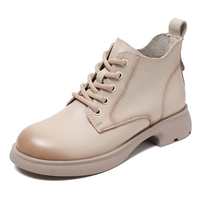 Women Minimalist Retro Leather Lace Up Ankle Boots Newgew Shoes