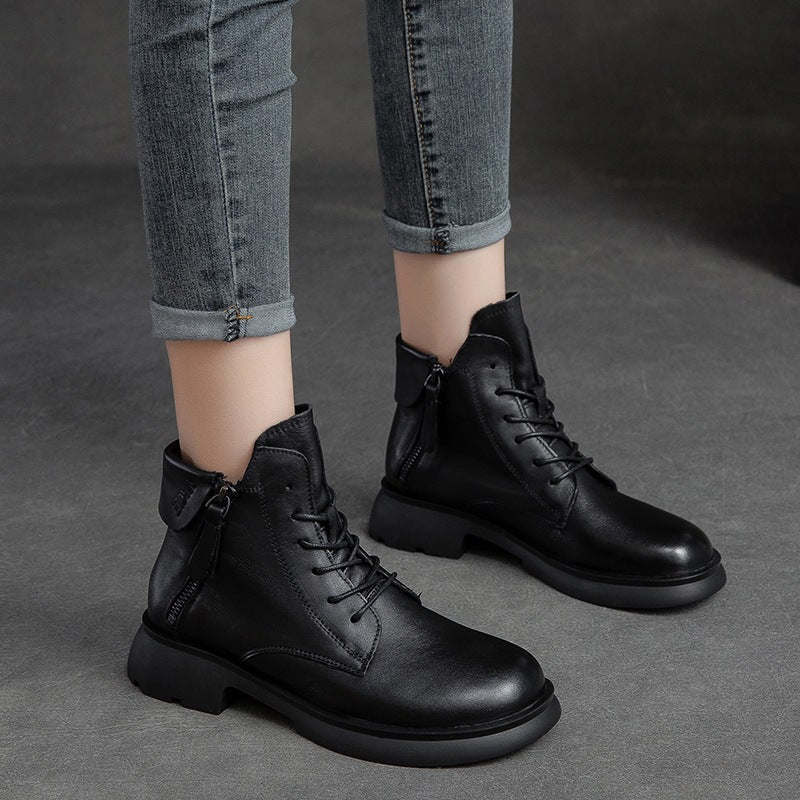 Women Retro Minimalist Leather Handmade Casual Boots Newgew Shoes