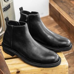 Men Retro Solid Leather Zipper Ankle Boots Newgew Shoes