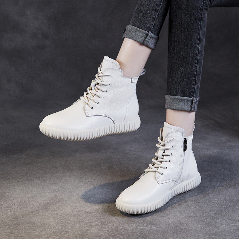 Women Minimalism Leather Soft Flat Boots Newgew Shoes