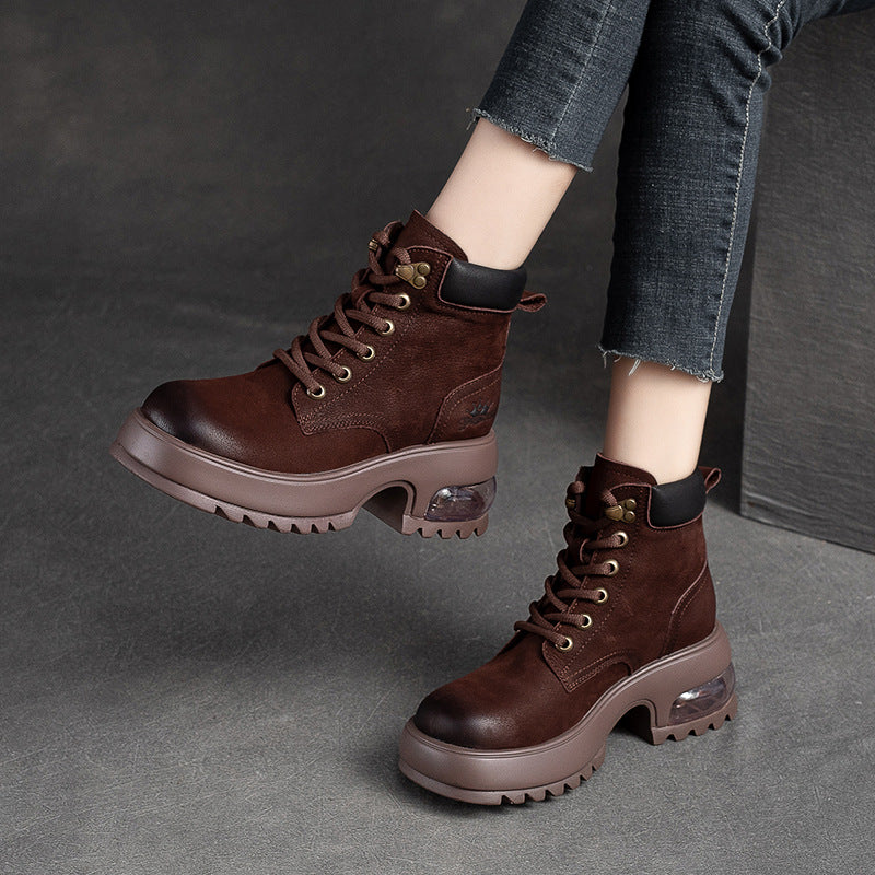 Women Classic Leather Chunky Cushion Sole Boots Newgew Shoes