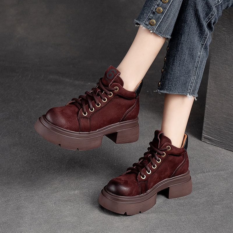 Women Casual Fashion Leather Chunky Sole Ankle Boots Newgew Shoes