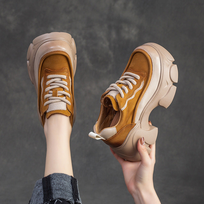 Women Minimalist Leather Chunky Platform Casual Shoes Newgew Shoes