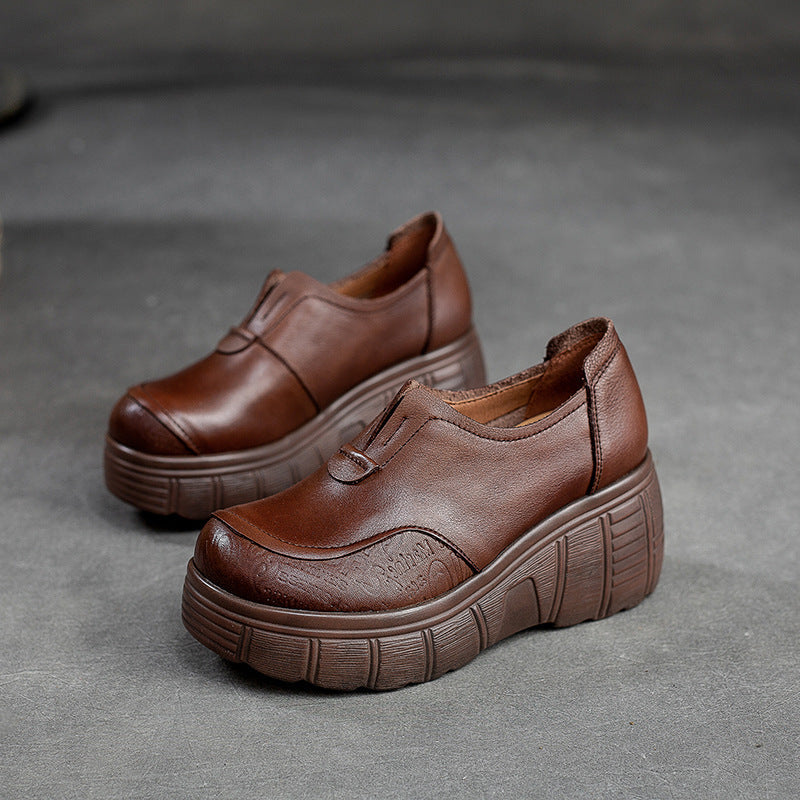 Women Retro Minimalist Leather Wedge Casual Shoes Newgew Shoes
