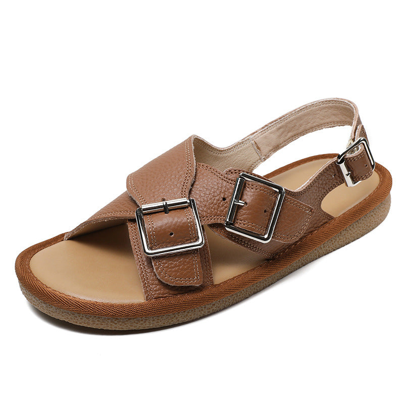 Women Retro Leather Casual Summer Sandals Newgew Shoes