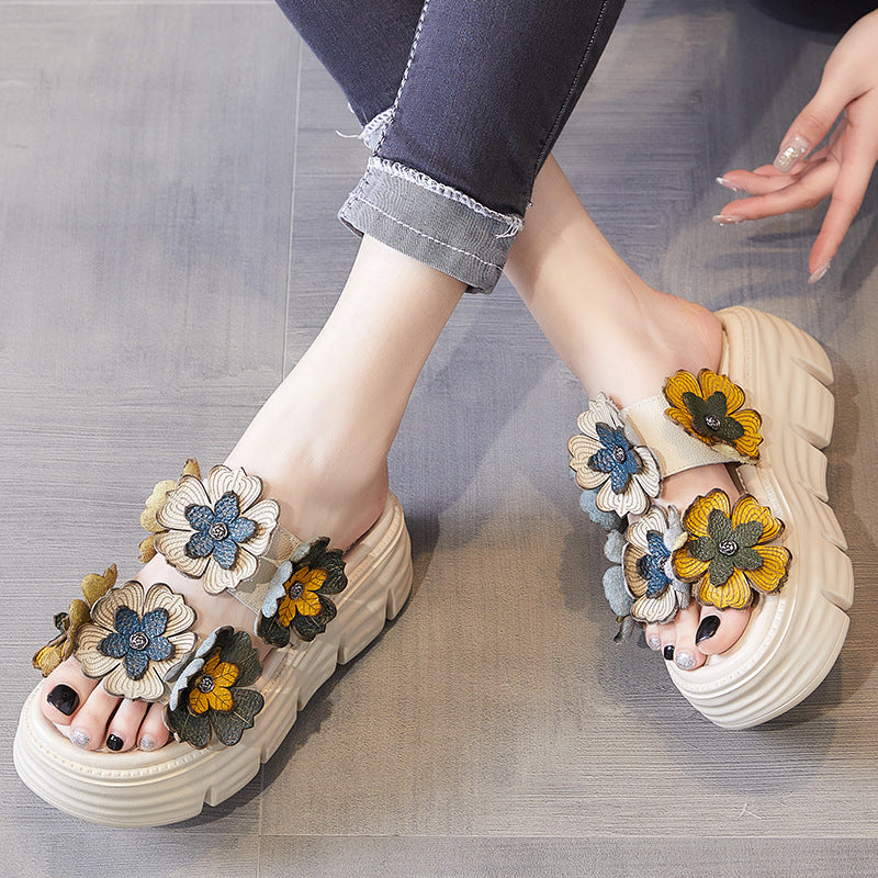 Women Leather Soft Casual Platform Slides Newgew Shoes