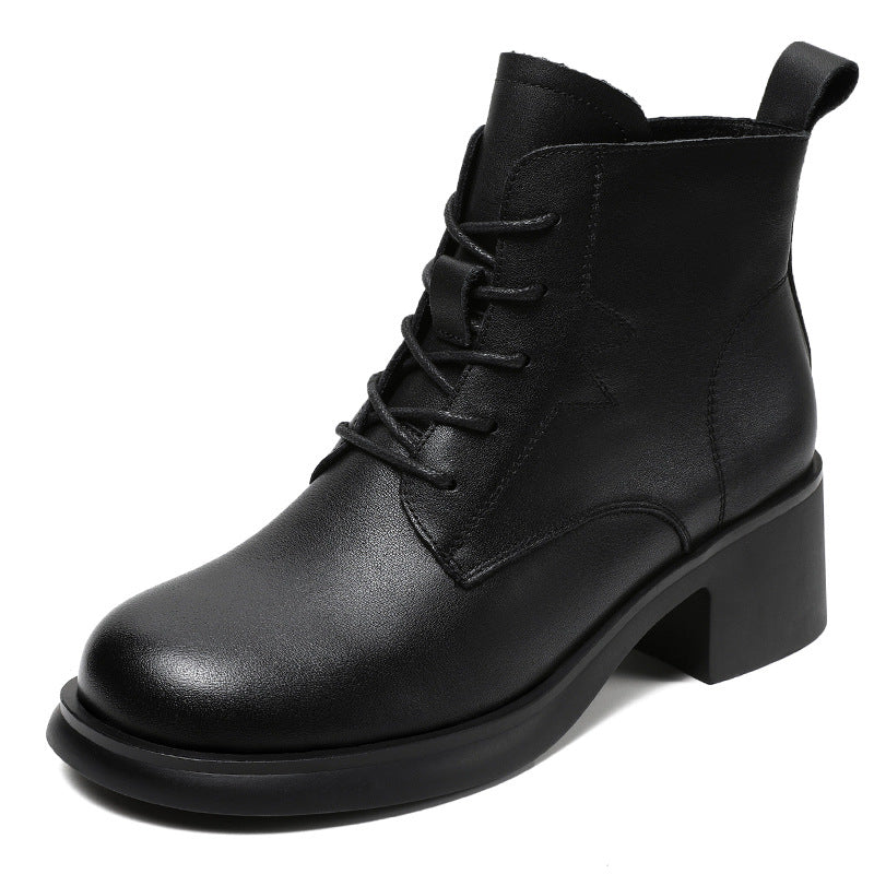 Women Classic Minimalist Leather Chunky Heel Boots Newgew Shoes