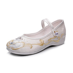 Women's Cloth Embroidered Height Increasing Insole Elegant Canvas Shoes Newgew