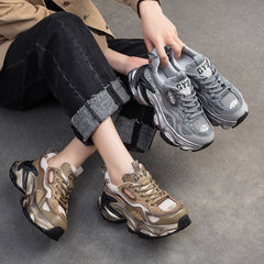 Women Retro Leather Casual Platform Dad Shoes Newgew Shoes