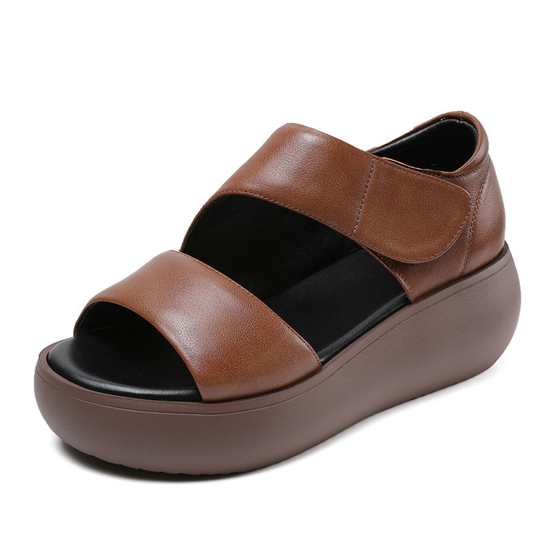 Women Minimalist Solid Leather Velcro Casual Sandals Newgew Shoes