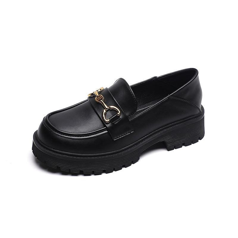 Women Classic Soft Leather Thick Soled Chain Loafers Newgew Shoes