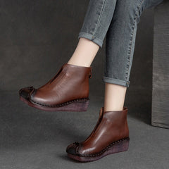 Women Retro Low Wedge Leather Ankle Boots Newgew Shoes