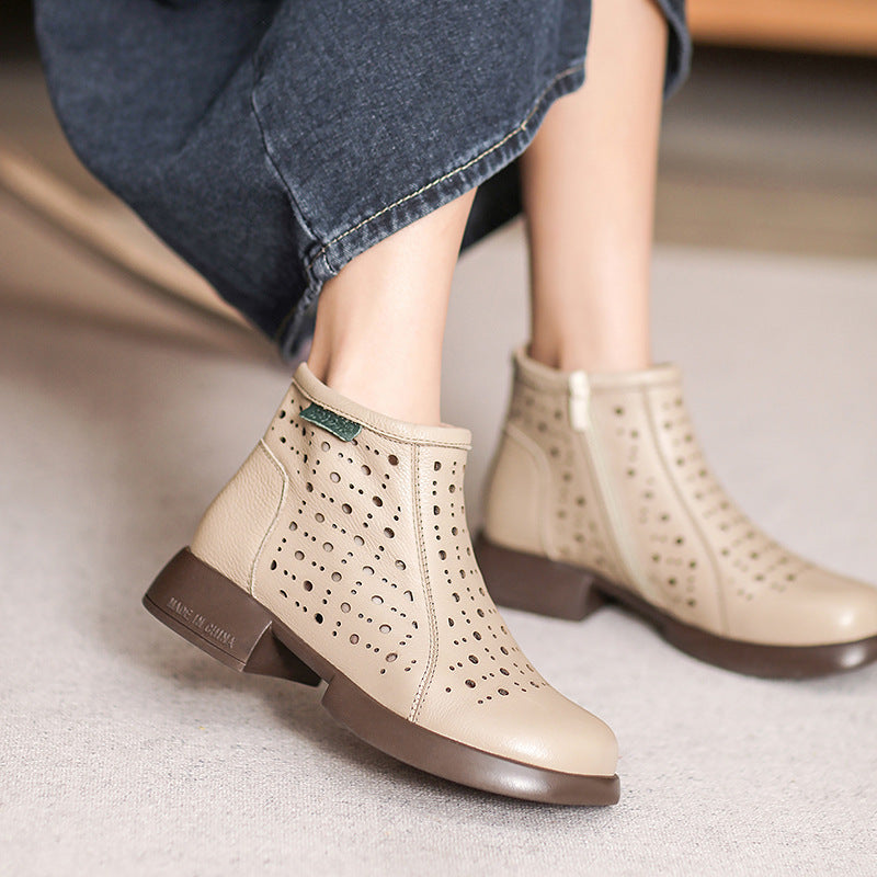 Women Minimalist Hollow Leather Comfort Ankle Boots Newgew Shoes