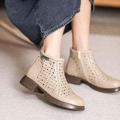 Women Minimalist Hollow Leather Comfort Ankle Boots Newgew Shoes