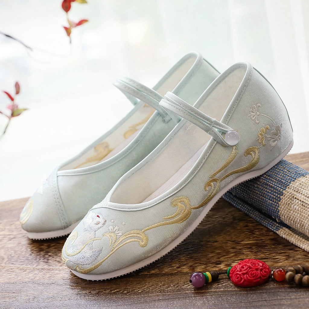 Women's Cloth Embroidered Height Increasing Insole Elegant Canvas Shoes Newgew