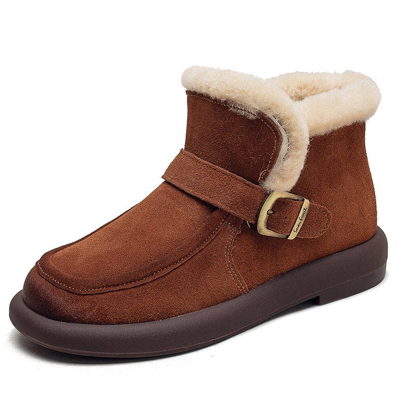 Women Retro Minimalist Leather Furred Winter Snow Boots Newgew Shoes